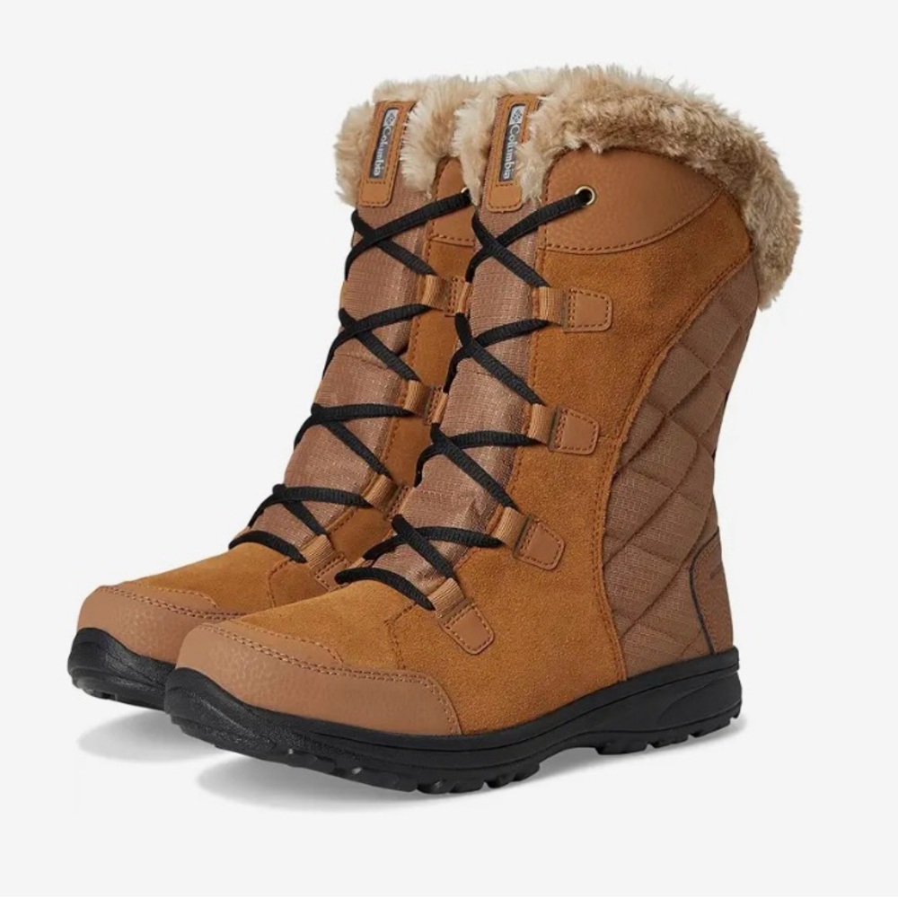 Columbia Tan Brown Faux Fur Winter Rain Boots